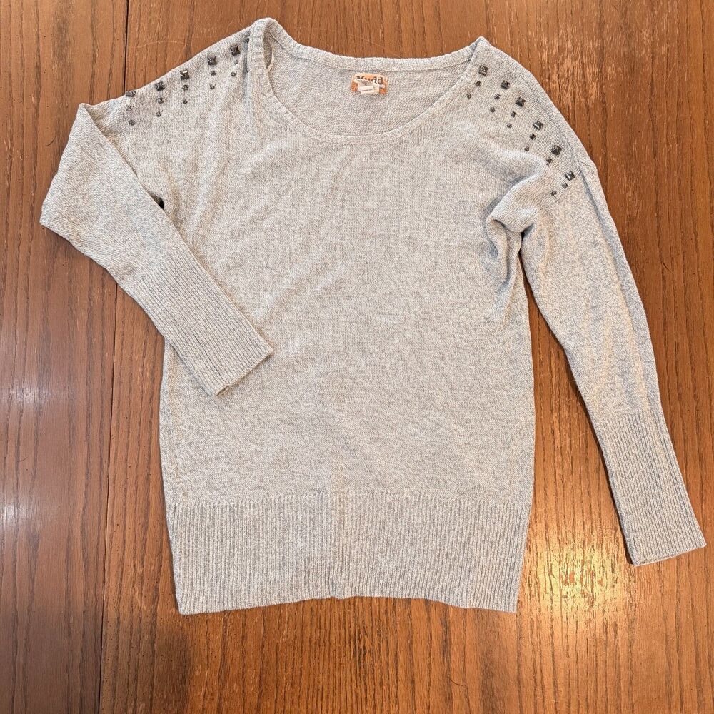 Mudd Womens XL Gray Studded Shoulder Sweater 100% Cotton Oversized Pullover